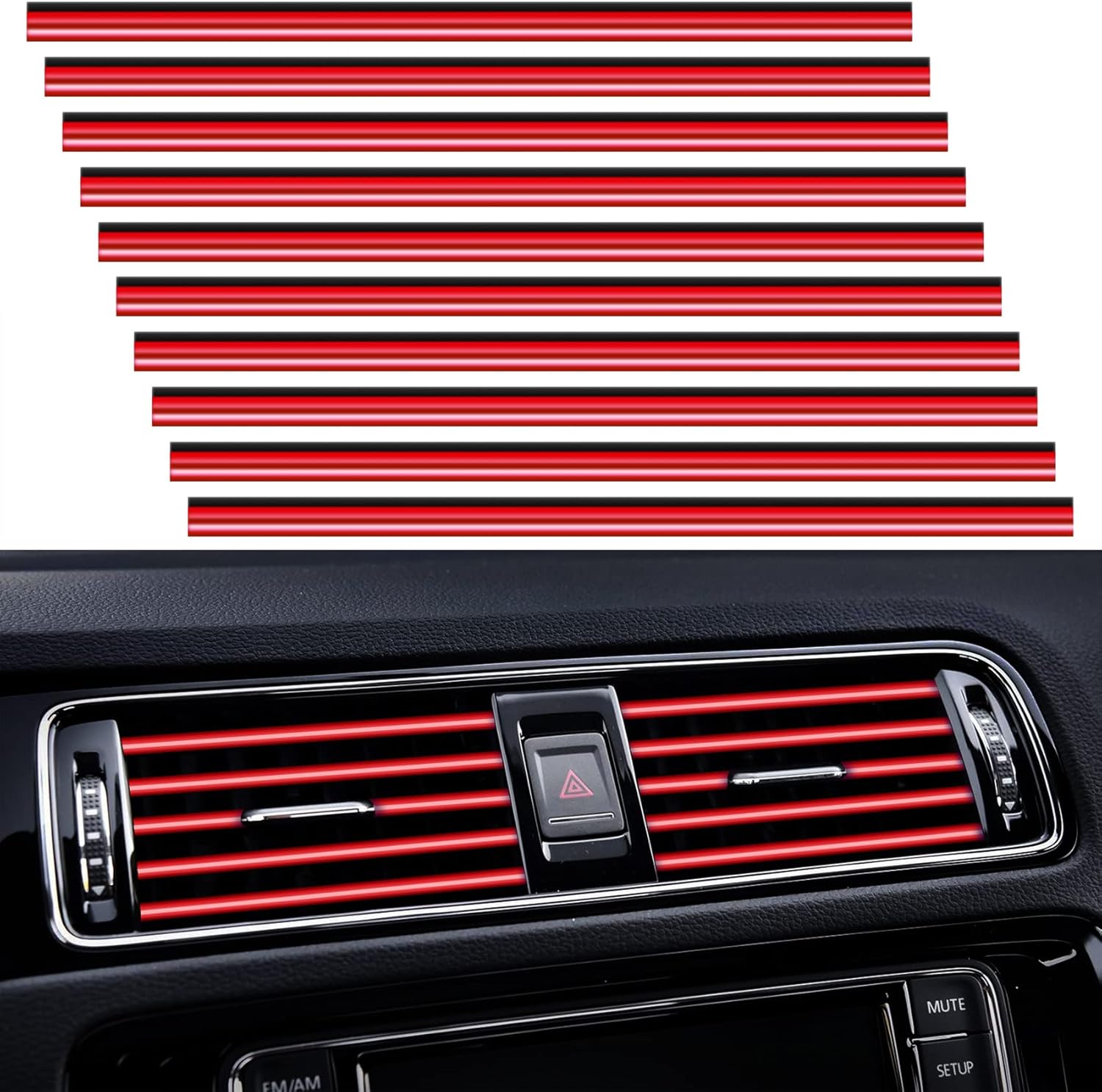 20 Pieces Universal Car Air Conditioner Vent Trim Decoration Strip Accessories, Waterproof Flexible Shiny Auto Car Interior Accessories for All Air Vent Outlet (A-Red – 20 Pieces)