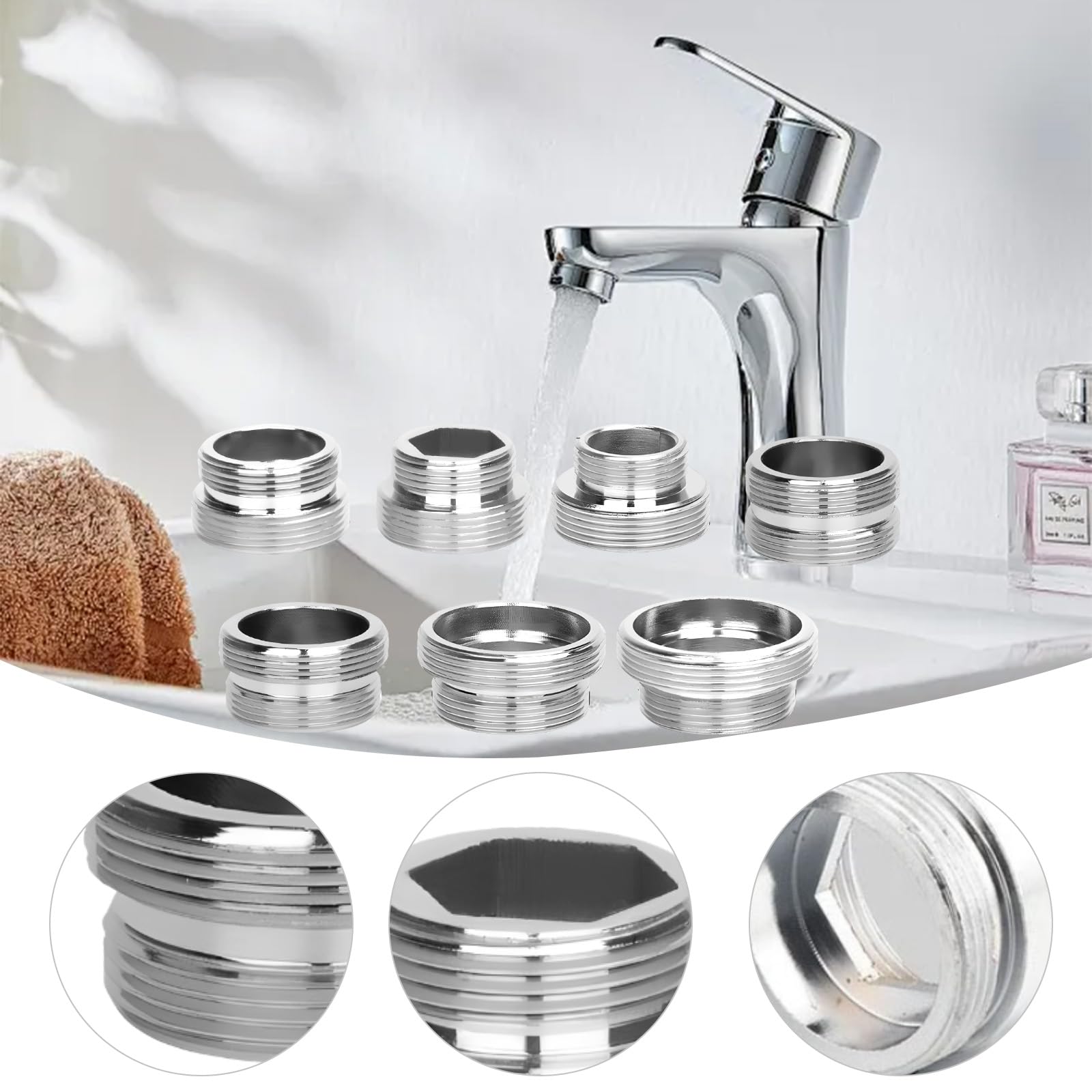 Set di 7 adattatori per rubinetto M18 M22, adattatore filettato per aeratore da cucina, tubo da giardino, filtro dell'acqua e connettori standard, compatibilità universale per diversi tipi di