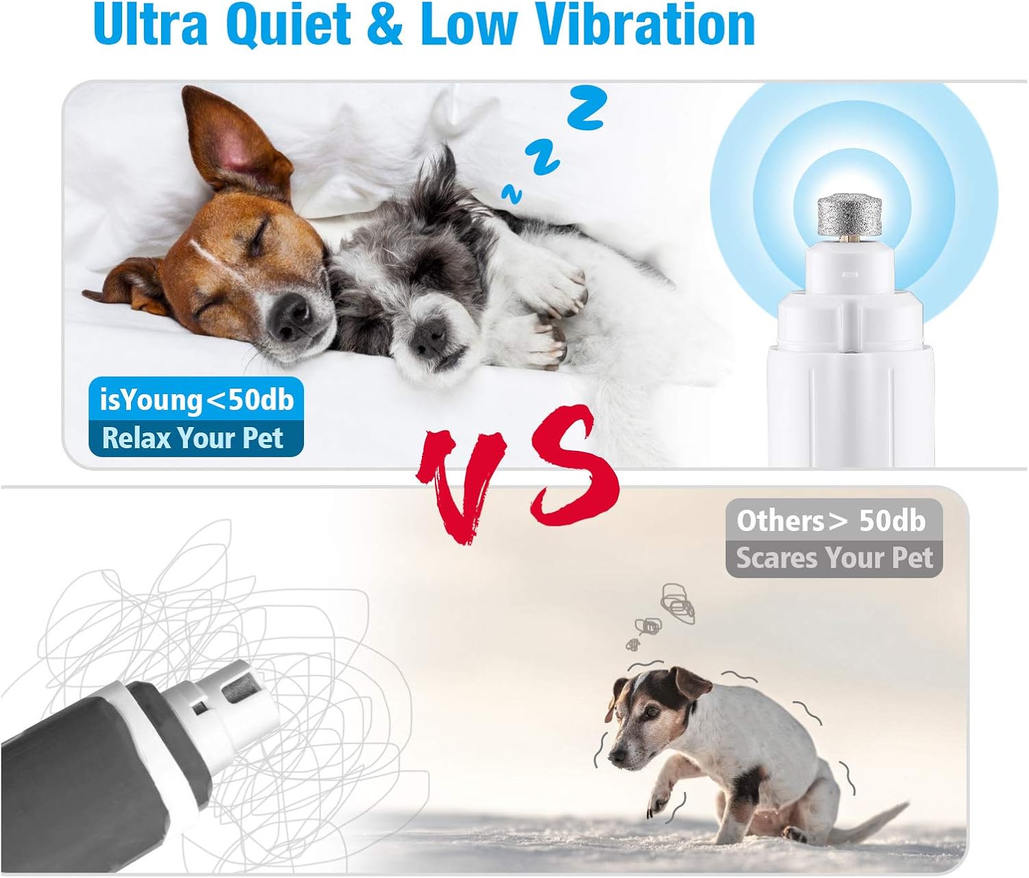 isYoung Dog Nail Grinder with LED Light, Upgraded 2-Speed Rechargeable Pet Nail Trimmer, Powerful Quiet Electric Painless Paws Grooming & Smoothing for Small Medium Large Dogs and Cats (White)