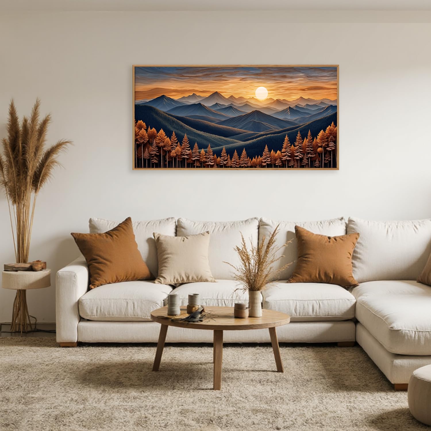 Wandbild-Set 'Mitternachtsgebirge' – Abstrakter Wald & Blumenfeld, Gerahmt, 40,6x61 Cm