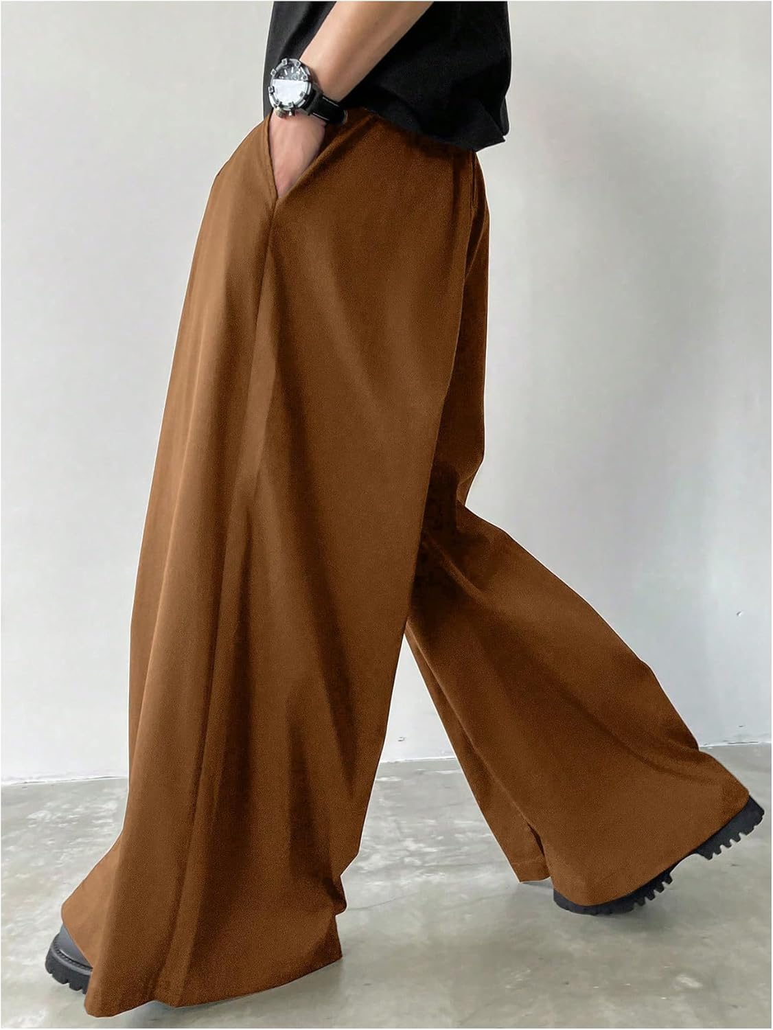 OYOANGLE Men's Baggy Wide Leg Pants Zipper Fly Pleated Trousers Business Casual Dress Pants with Pocket - Image 3