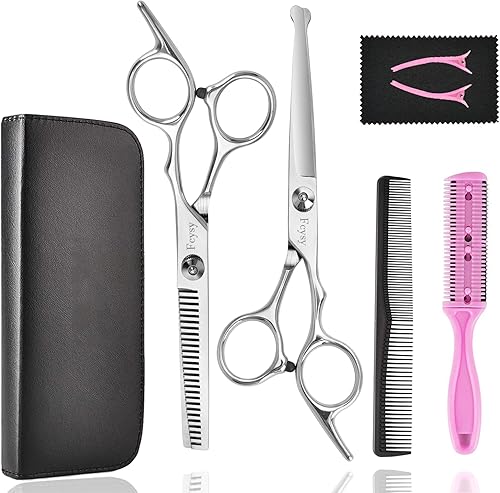 Miniatura 7 de Fcysy - Kit de tijeras de corte de pelo para niños, 6 pulgadas, punta redonda, tijeras de corte de pelo, tijeras de adelgazamiento, suministros de