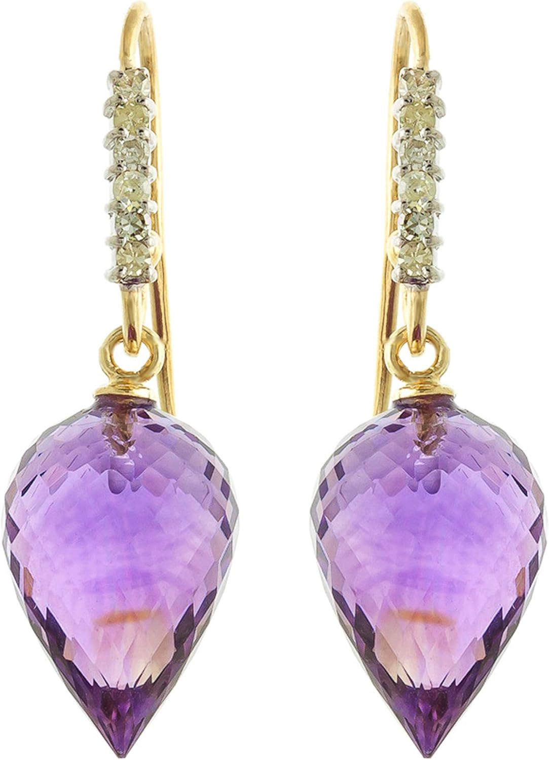 Galaxy Gold GG 14k Solid Gold Fish Hook Earrings with Diamonds and Pointy Briolette Amethysts - Image 3