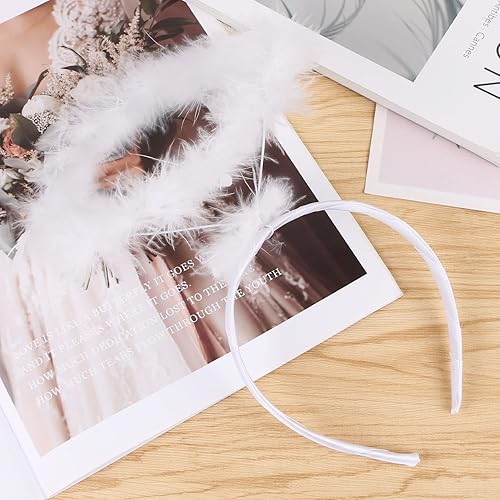 Miniatura 7 de LIYDE Diadema con halo de ángel, diadema de ángel de plumas, diadema blanca con halo para el cabello, suministros de fiesta de disfraces