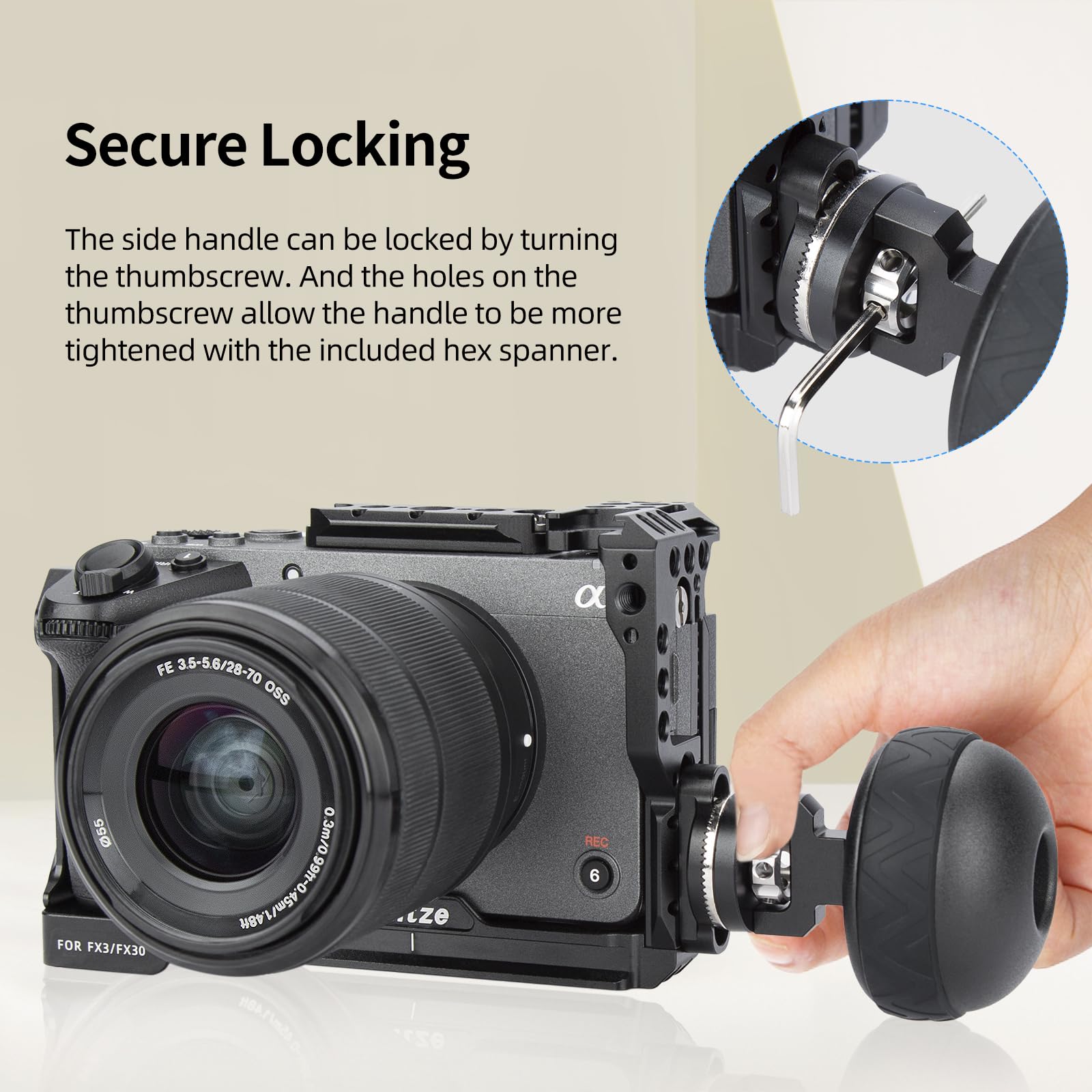 Nitze Poignée Latérale avec Arri Rosette, Mini Poignée Latérale Forme de Boule avec Anneaux en Caoutchouc de Différentes Couleurs, Side Handle Camera pour Les Côtés Droit et Gauche – PA33A