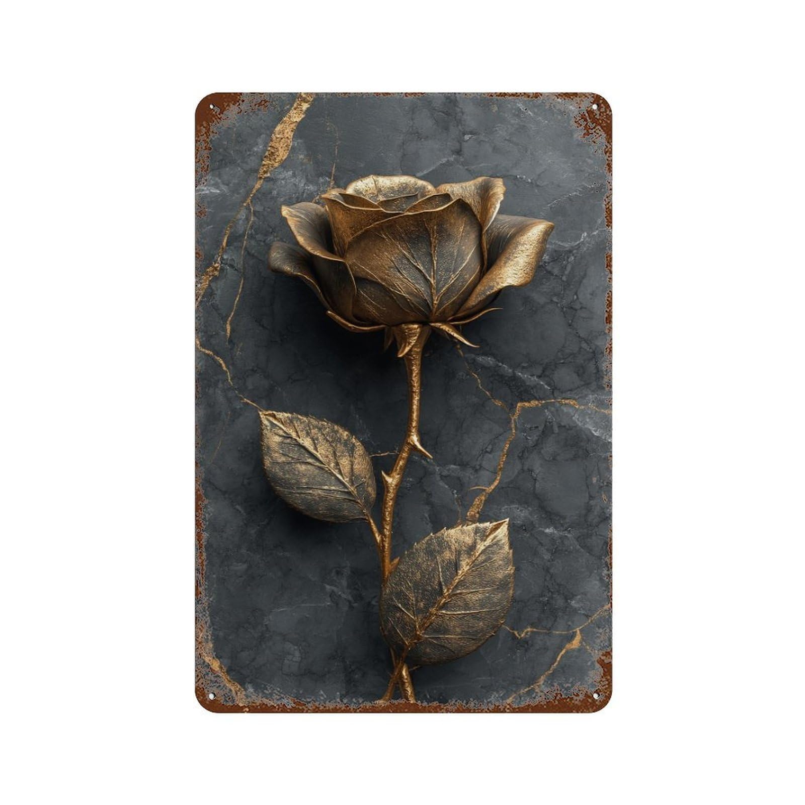 Retro Metal Sign Golden Rose Wall Decor 11.8"x7.9", Retro Wall Decor for Living Room, Hallway And Home Decor