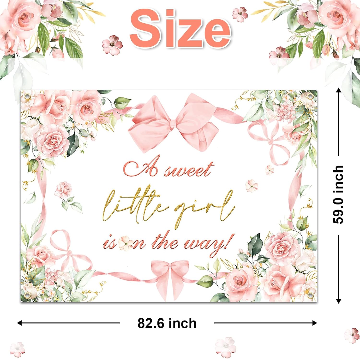 Avezano Pink Bow Baby Shower Backdrop for Girl Floral Bow Baby Shower Decorations A Sweet Little Girl is On The Way Background Party Supplies (7x5ft)