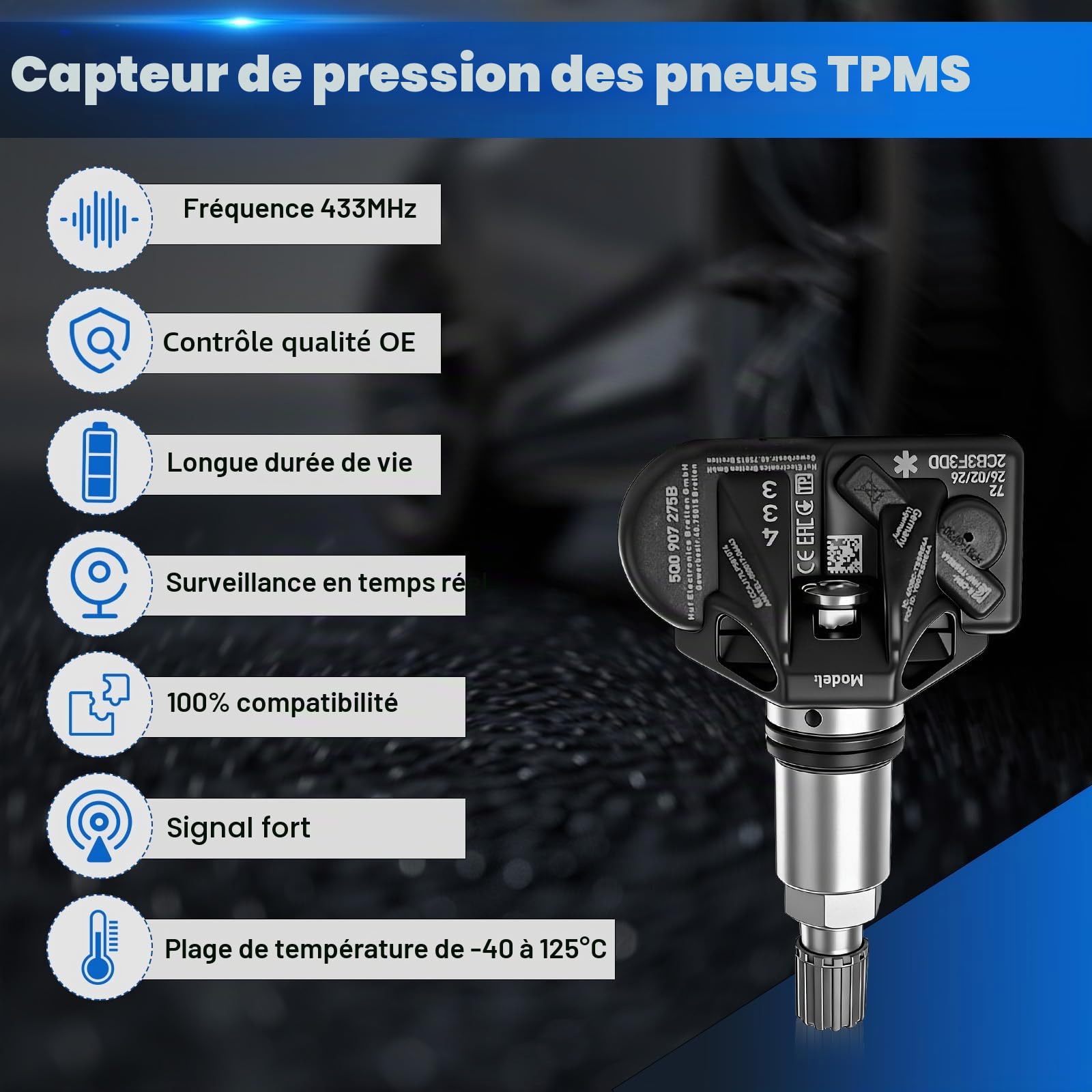 Capteur de Pression des Pneus Compatible avec Porsche Skoda Seat A3 A4 A5 A6 A7 Q1 Q2 Q3 Q4 Q5 Q7 RDKS TPMS 5Q0907275B, 5Q0998270B 4 Pièces