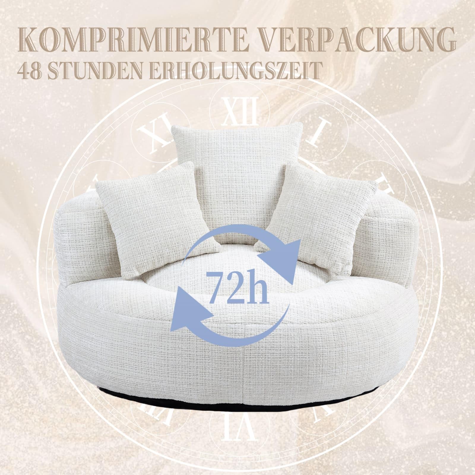KOMHTOM Gros Pouf Canapé, Pouf Fauteuil Canapé pour Les Paresseux, avec 3 Coussins, sans Installation, Idéal pour Chambre, Salon ou cinéma Maison (Beige-Chenille)