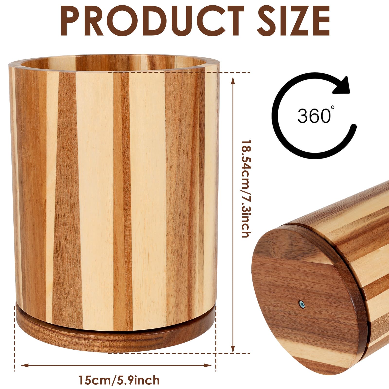 Soporte de madera giratorio de 360° para utensilios de cocina, resistente al agua, multiusos, para encimera, capacidad para 10-15 herramientas de cocina, ideal para decorar tu cocina