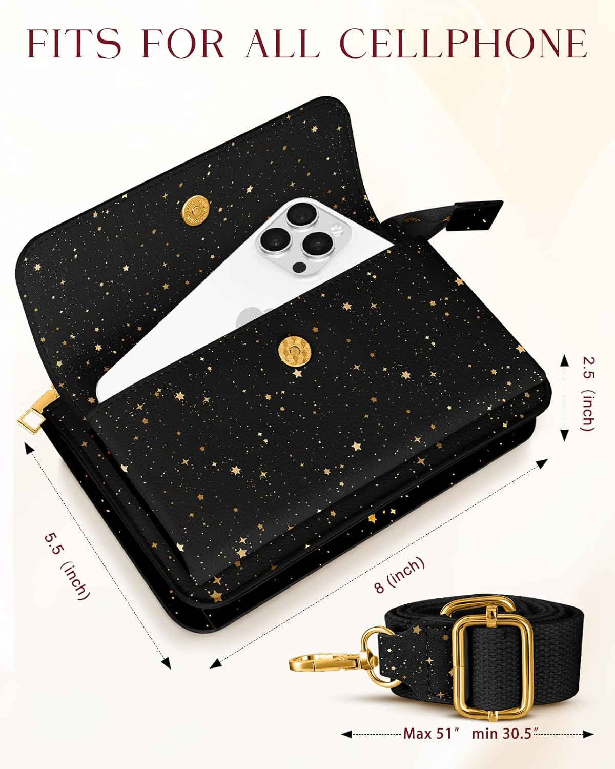 Small Crossbody Bag for Women Phone Purse Wallet - Leather Cellphone Purse Bag with Adjustable Shoulder Strap - Image 3