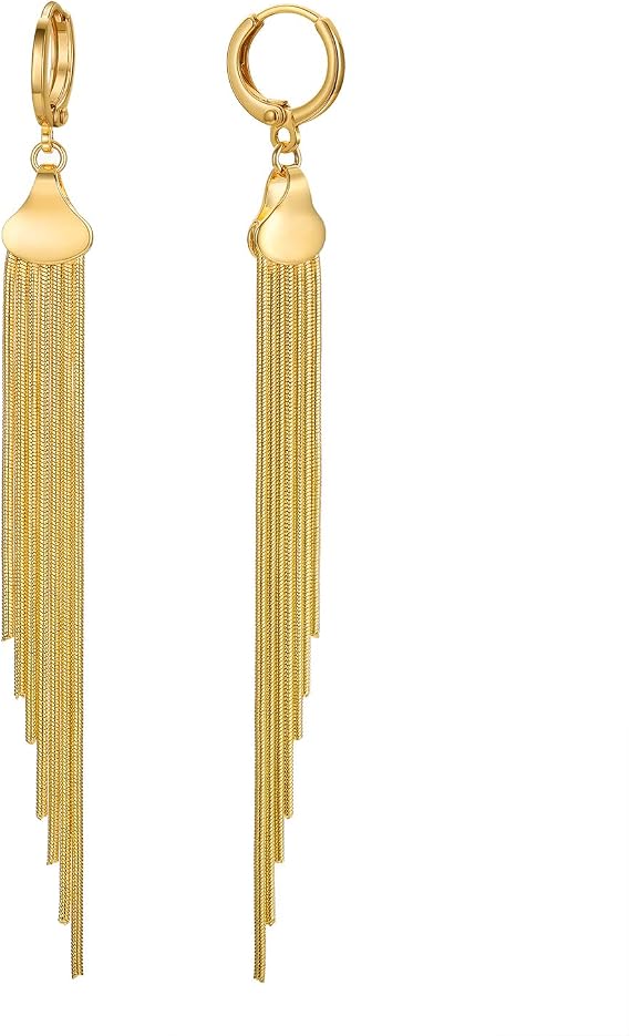 Long Tassel Dangle Earrings 18k Gold 