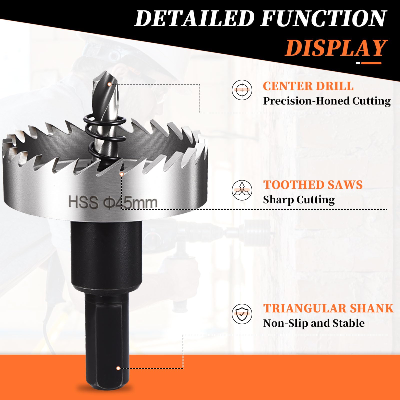 METALLIXITY Hole Saw 45mm (1-3/4"), 4241 High Speed Steel Hole Cutter with Center Drill Bit - Image 3