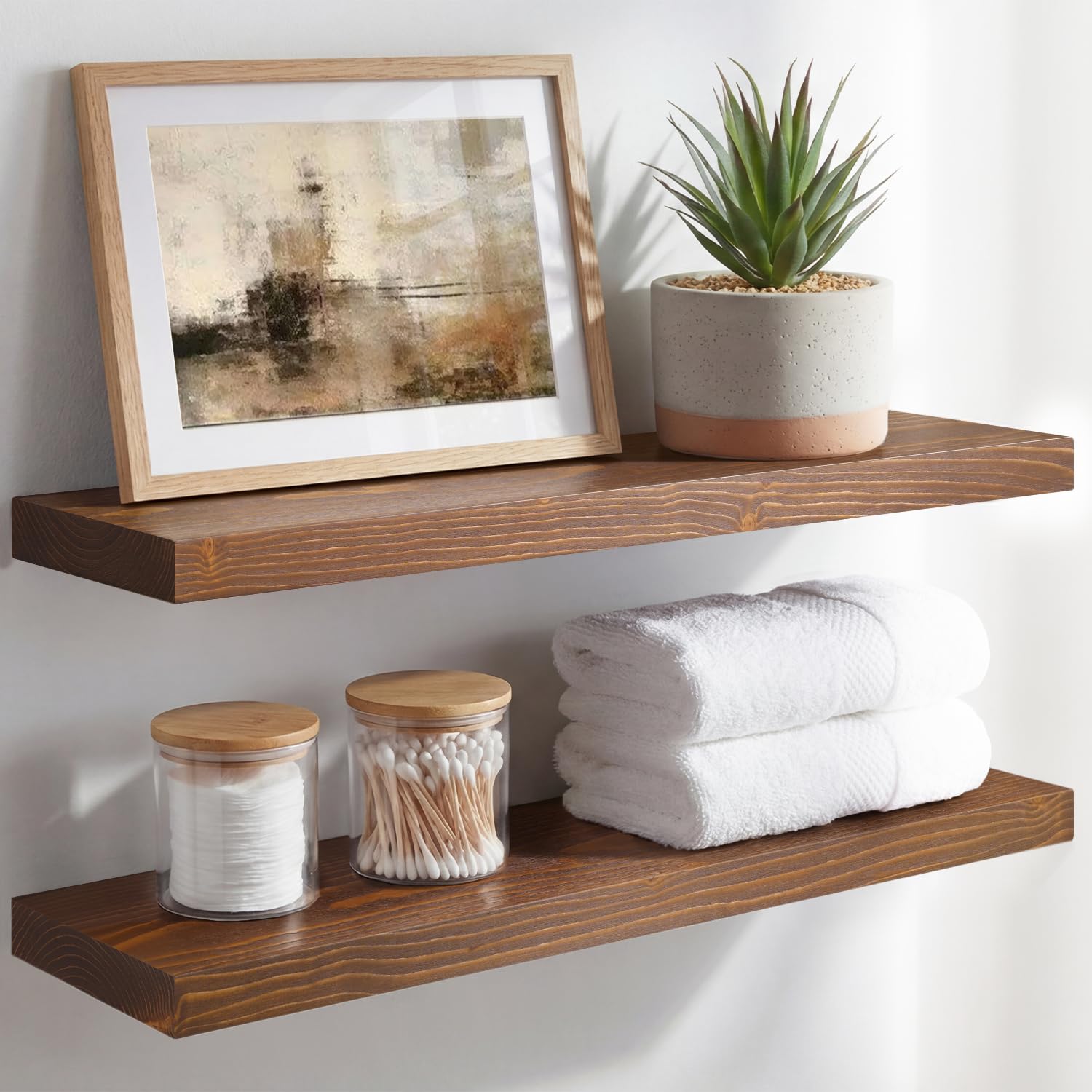 Classic walnut 24-inch solid wood floating shelves set of two