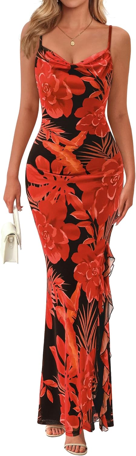 PRETTYGARDEN Women's Summer Beach Wedding Guest Dress Bodycon Floral Maxi Dresses 2026 Spring Tropical Vacation Sundresses