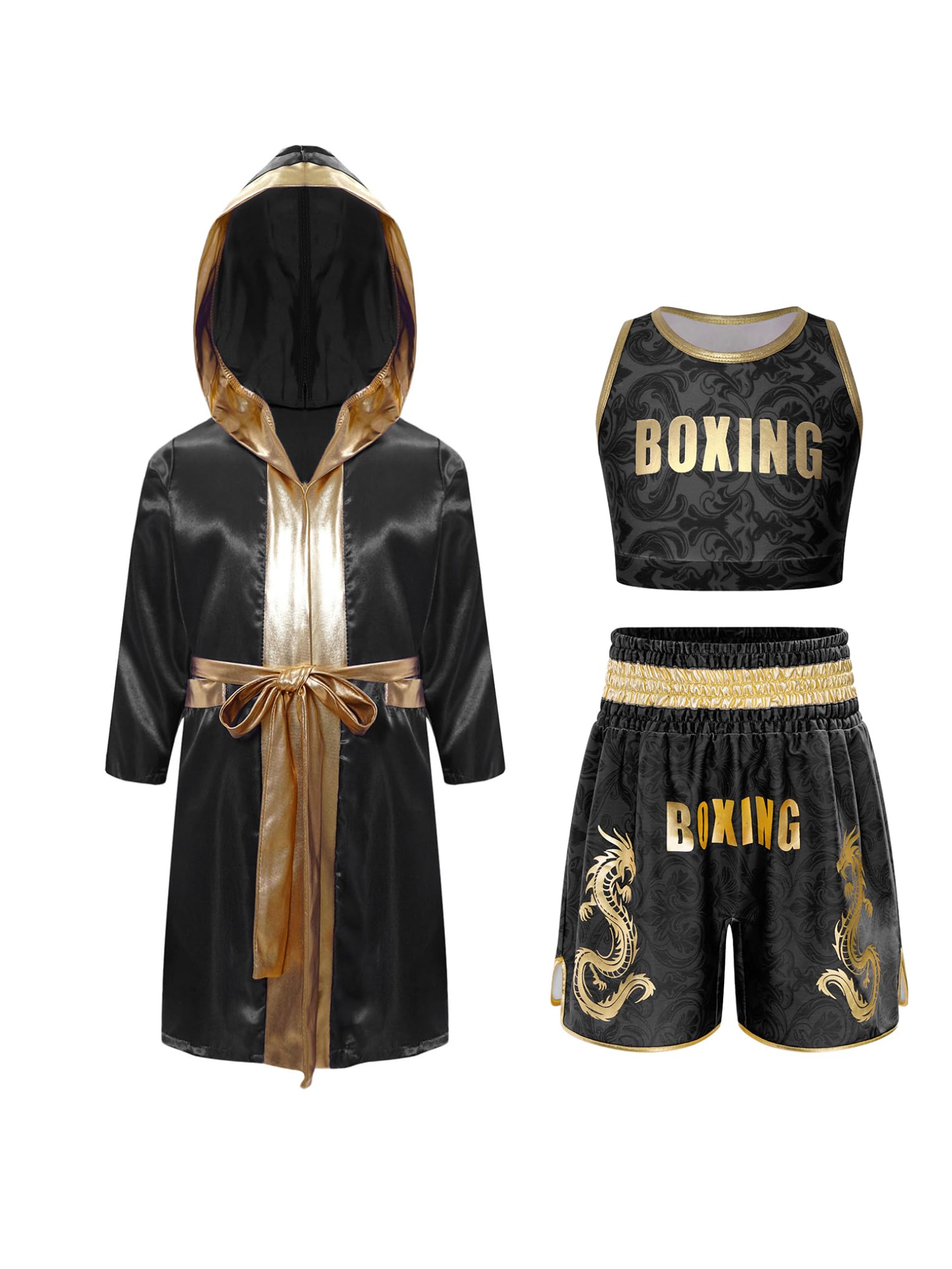 Kaerm Bambina Pugilato Costume Abbigliamento Kick Boxing Bambino T Shirt Nero 9-10 anni