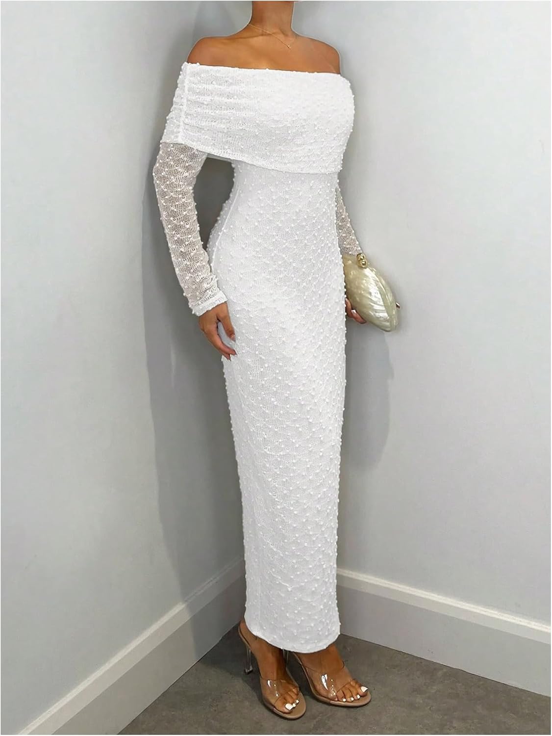 Floerns Women's Off The Shoulder Maxi Fall Dress Long Sleeve Bodycon Cocktail Wedding Guest Dresses - Image 2