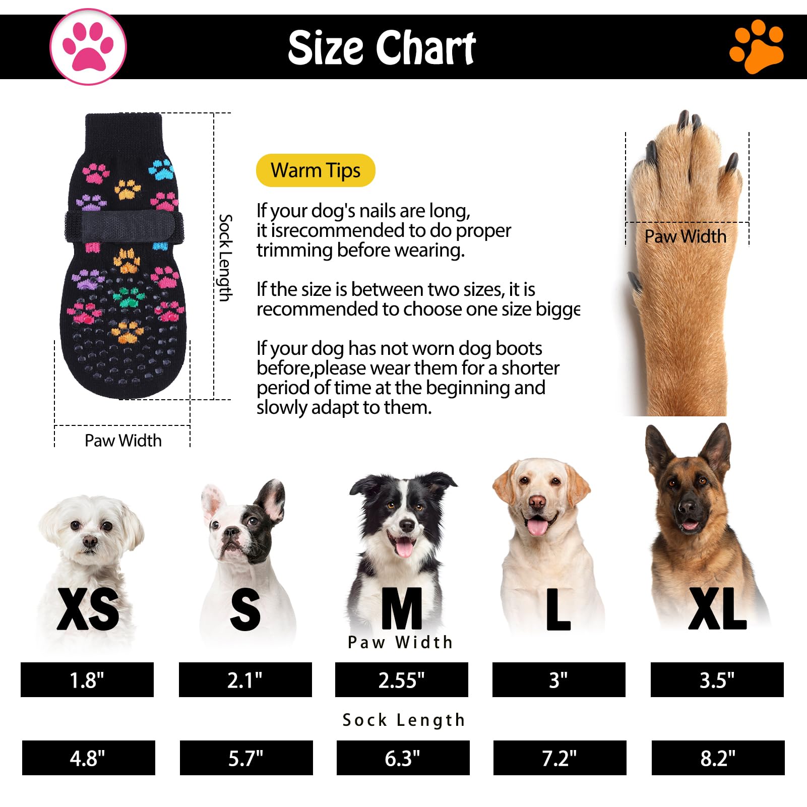 SCENEREAL Lot de 4 paires de chaussettes antidérapantes pour chiens de petite, moyenne et grande taille, protections de pattes avec pinces pour chiens âgés, chaussures pour chiens pour sols en bois