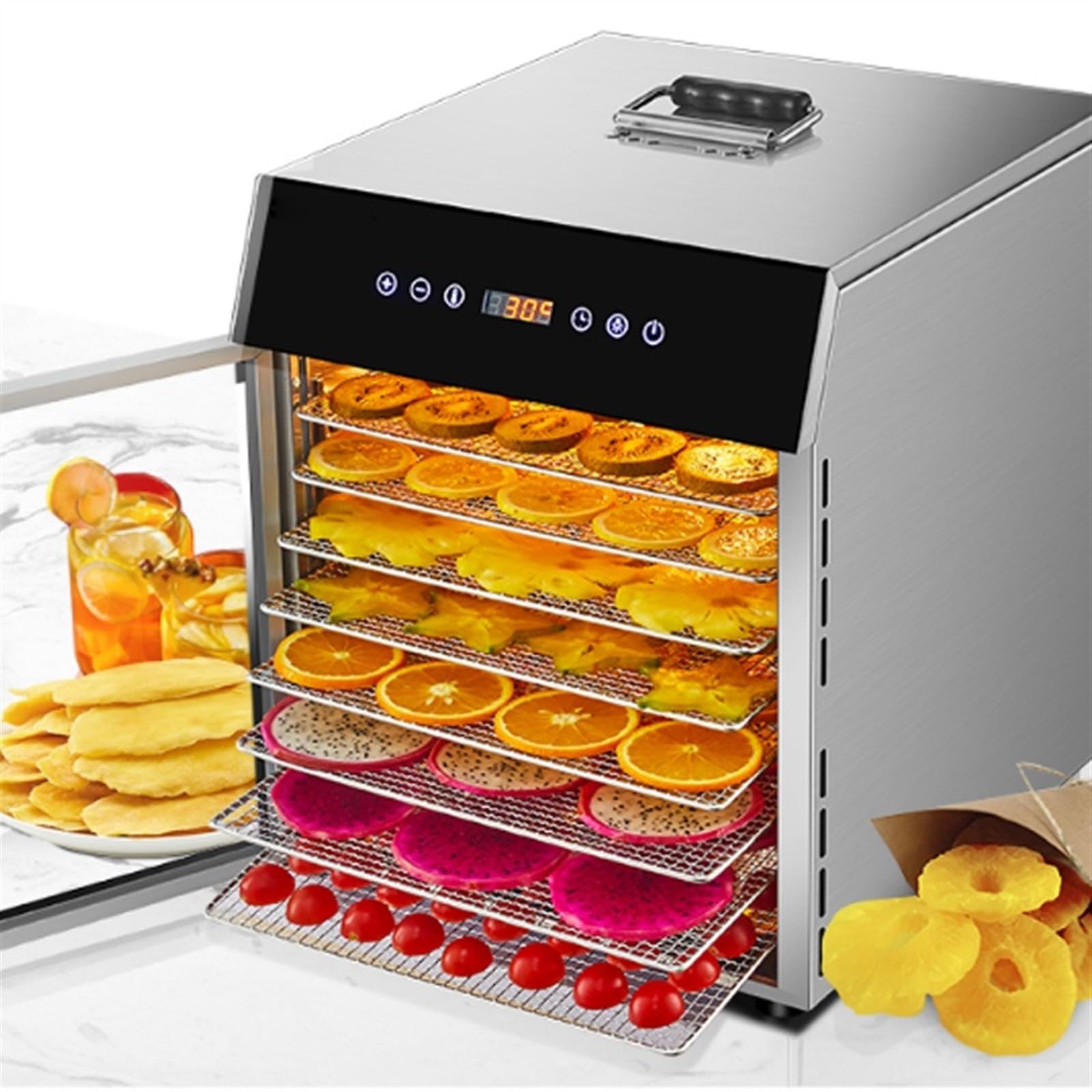 Secadora de Alimentos Secadora de deshidratación alimentos, máquina frutas secas, táctil inteligente for el hogar y comercial, capacidad 8 capas, puerta Visual iluminada