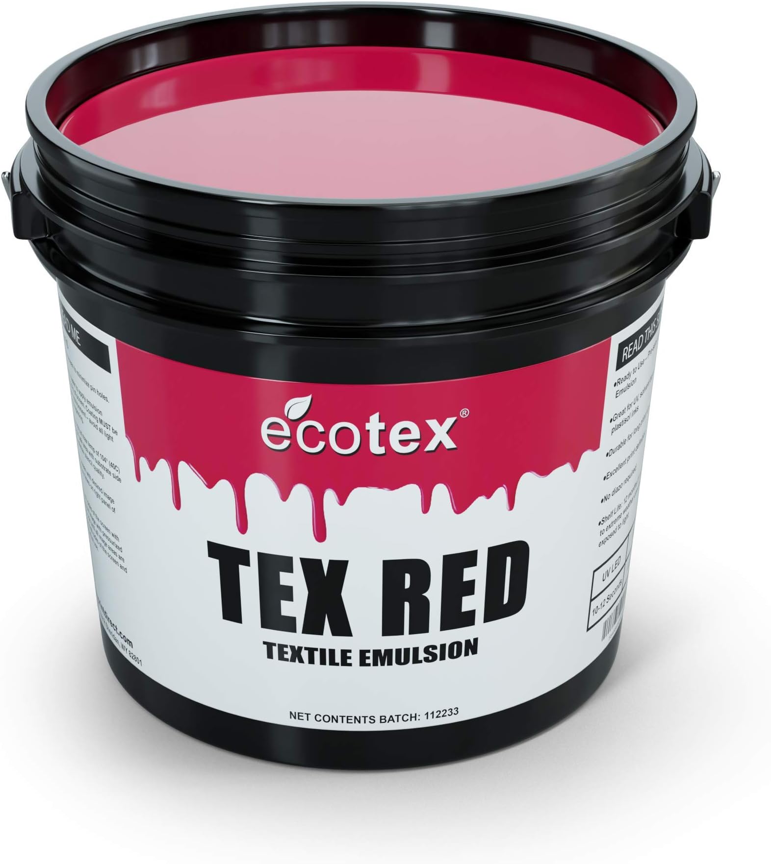 Ecotex® Tex-Red Screen Printing Emulsion (Quart - 32oz.) Pre-Sensitized Photo Emulsion for Silk Screens and Fabric - for Screen Printing Plastisol Inks, Pure Photopolymer Screen Printing Supplies