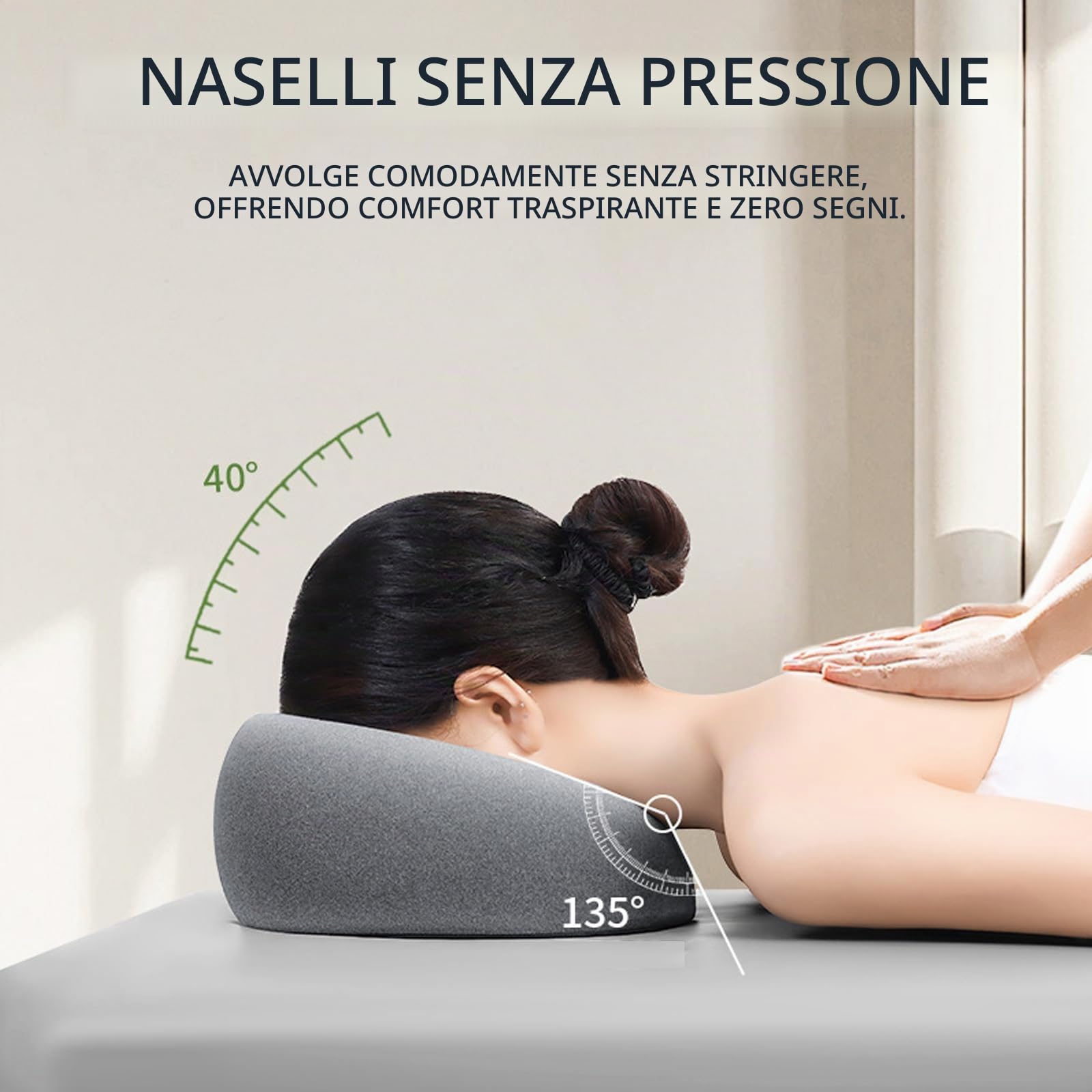 Cuscino per Massaggio Viso a Faccia in Giù in Memory Foam - Poggiatesta Ergonomico a Forma di U con Foro per Respirazione - Ideale per Lettini da Massaggio, Saloni Spa e Uso Domestico