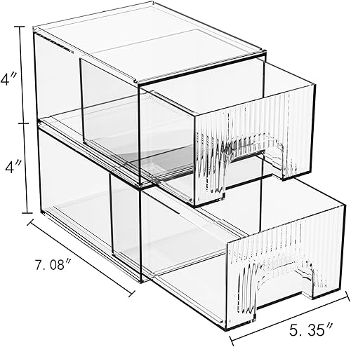 Miniatura 6 de ZHIAI Juego de 2 cajones organizadores de maquillaje apilables a rayas, organizador de baño de plástico, caja de almacenamiento de cosméticos para