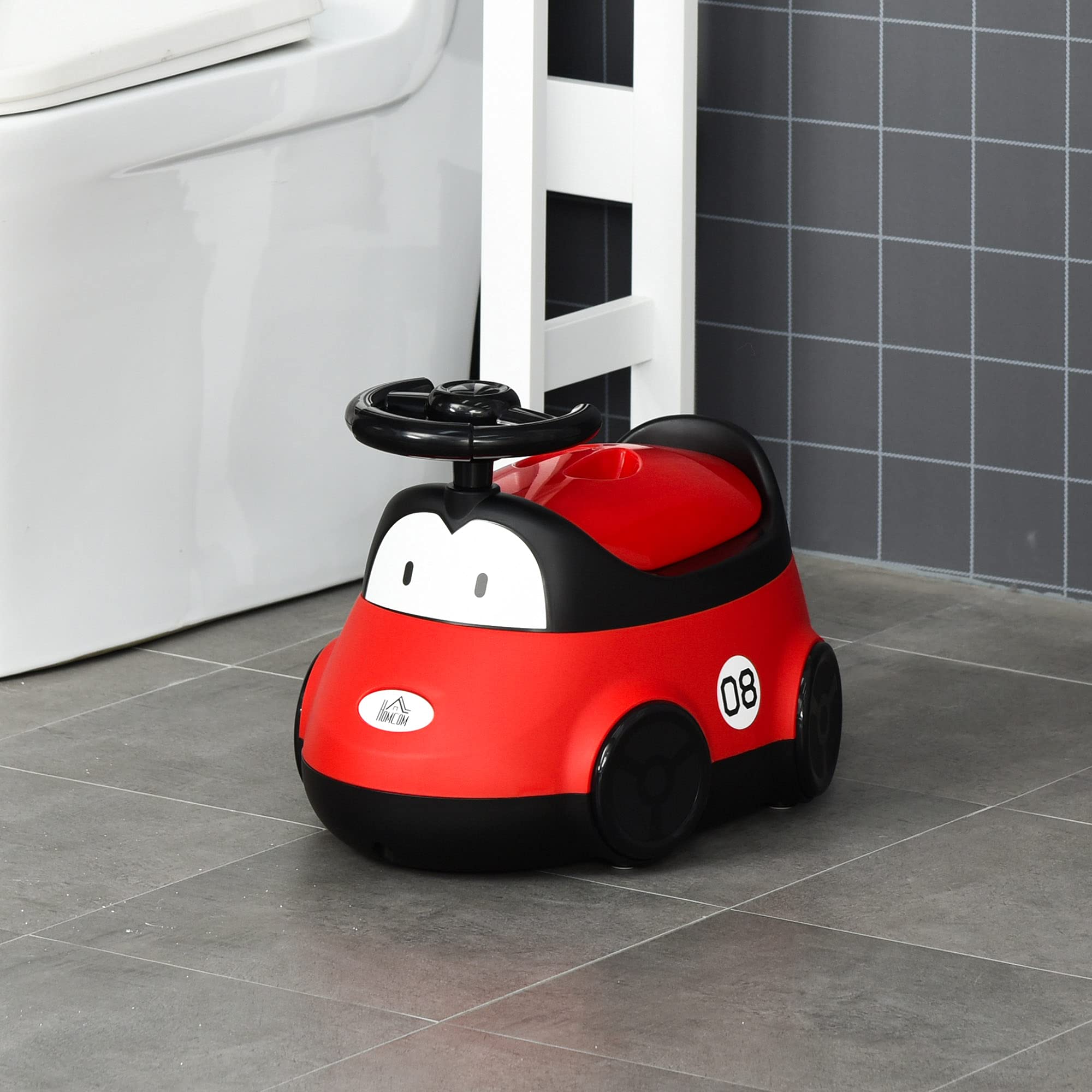 HOMCOM Pot pour bébé de 6 à 36 mois WC apprentissage entraînement portable en forme de voiture avec couvercle et volant Facile à nettoyer Charge 50 kg 40 x 27,5 x 29,1 cm Rouge