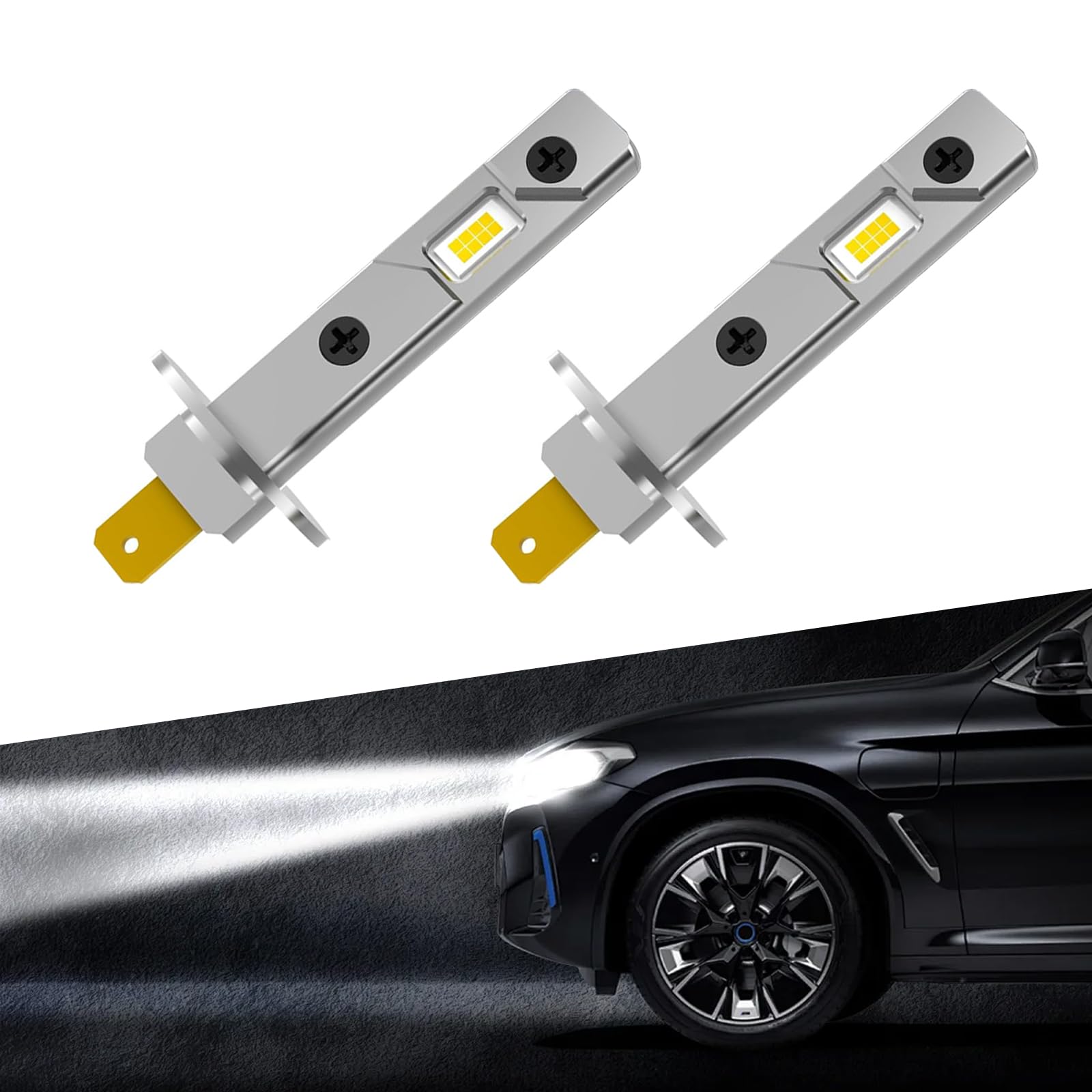 Pack-2 Car H1 LED Lamp, 3750-2SMD Waterproof Fast Heat Dissipation Energy-saving Long Life Bulb, 1:1 Plug and Play High Brightness Instant Start Lighting Bulb, Universal for Cars (White)