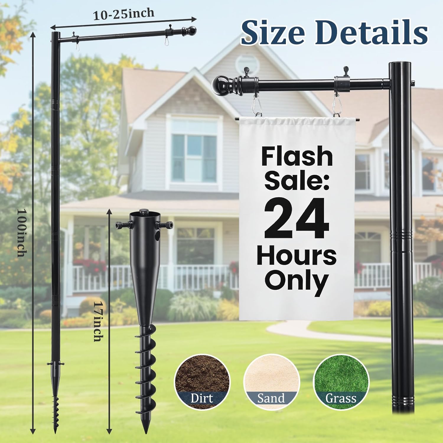 100" Heavy-Duty Real Estate Sign Posts, Commercial Yard Sign with 10-25 "Adjustable Windbreak Ring, Rust-Proof Steel Stake for Realtor Open House, Business Hours Black(Sign Not Included)