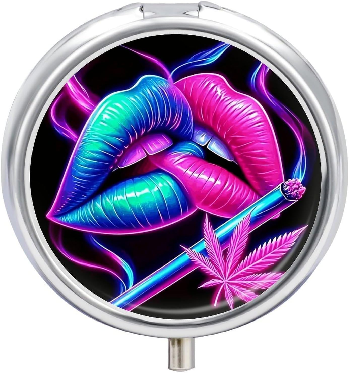 Lip Round Pill Box with 3 Compartments & Mirror