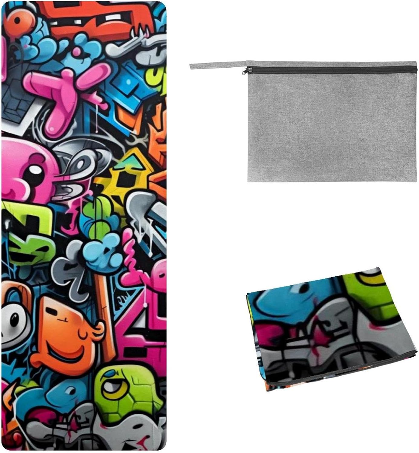 Yoga Towel, Colorful Graffiti Pattern Non Slip Sweat Absorbent Hot Yoga Mat Towel for Hot Yoga, Pilates and Fitness - 72.8" x 26.8"