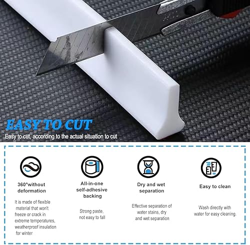 Miniatura 6 de Shower Threshold Water Dam Self Adhesive Collapsible Shower Stopper Barrier Retention System and Keeps Water Inside Threshold Dry and Wet Separation