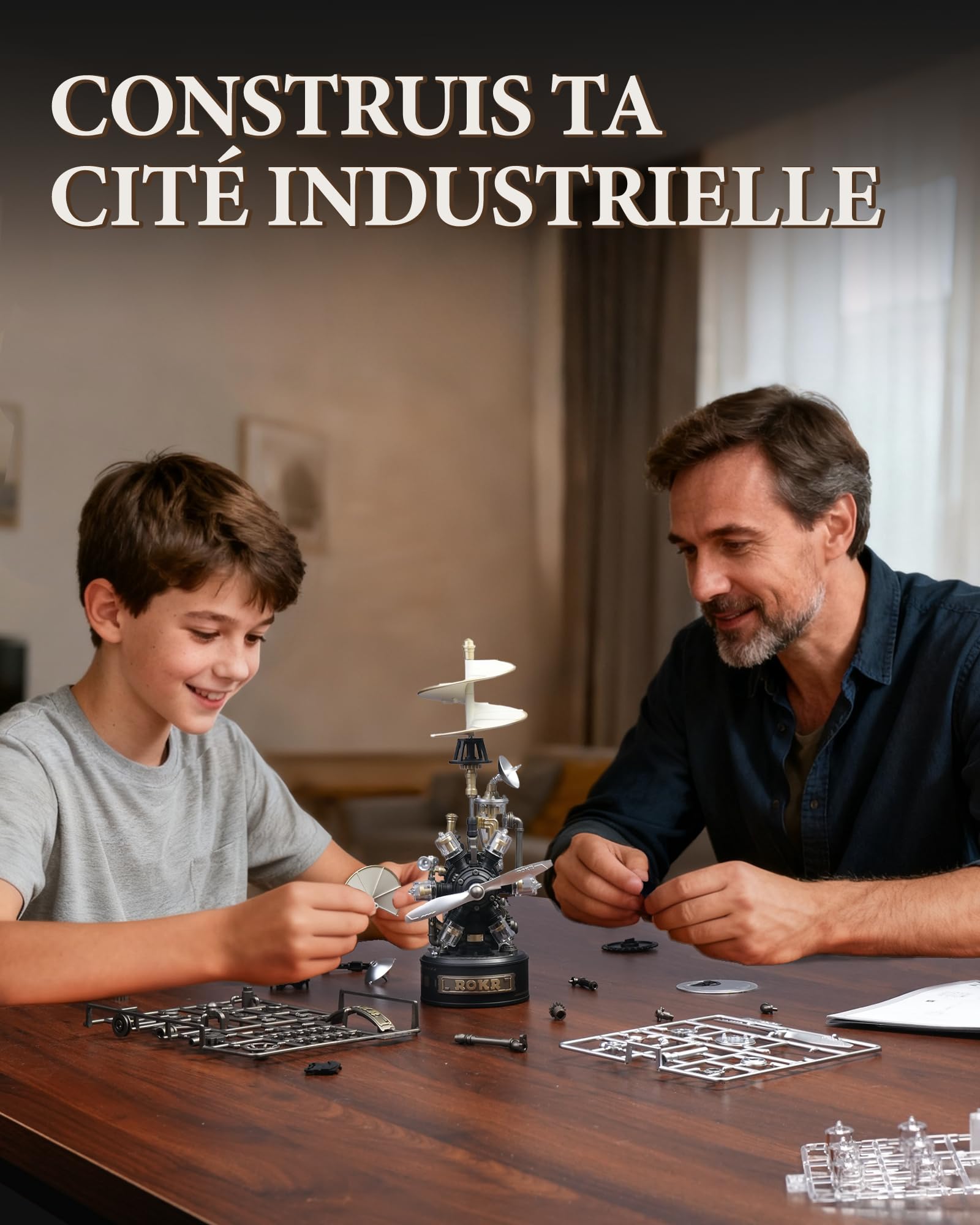 ROKR Puzzle 3D Hélicoptère Rotatif, Modèle de Montage Mécanique, Maquette en Plastique Métal a Construire Adulte, Cadeaux DIY à Thème Industriel (Rotating Helicopter)