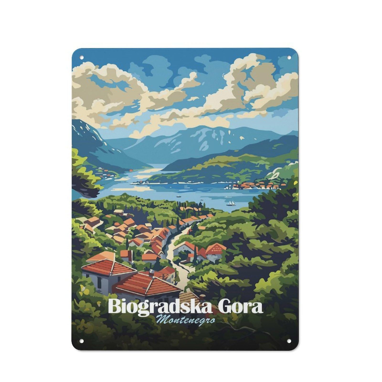 Junmoney Style-21 Biogradska Gora, Montenegro Travel Warehouse Style Metal Wall Decor 40X30cm, Metal Wall Sign For Workspace, Cafe, Hallway Or Garage