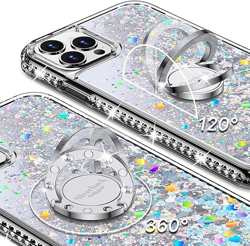 Miniatura 3 de Silverback Funda para iPhone 11 Pro con anillo, funda holográfica con purpurina líquida en movimiento con soporte, funda protectora con soporte de