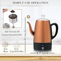 Vista 3 de Moss & Stone Percolador Cafetera Eléctrica de 10 Tazas, Cafetera de Acero Inoxidable, Percolador de Café Eléctrico con Función de Mantener Caliente