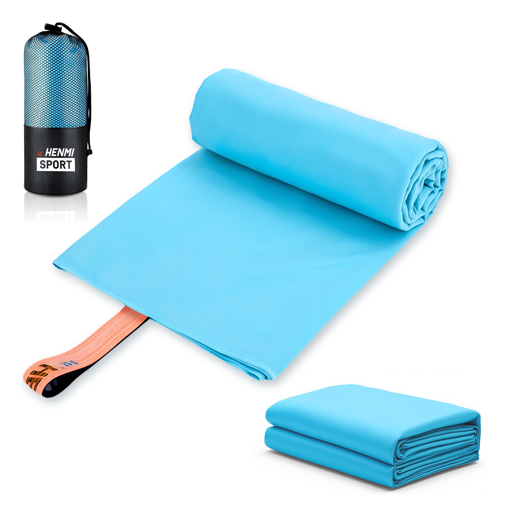 HENMI Fitness Handtuch Blau, Handtücher 50x100CM, Mikrofaser-Handtuch weich und tragbar, Gymhandtuch & Sporthandtuch-Hautfreundlich, hoch saugfähig, schnelltrocknend, Ideal für Fitness, Gym und Reisen