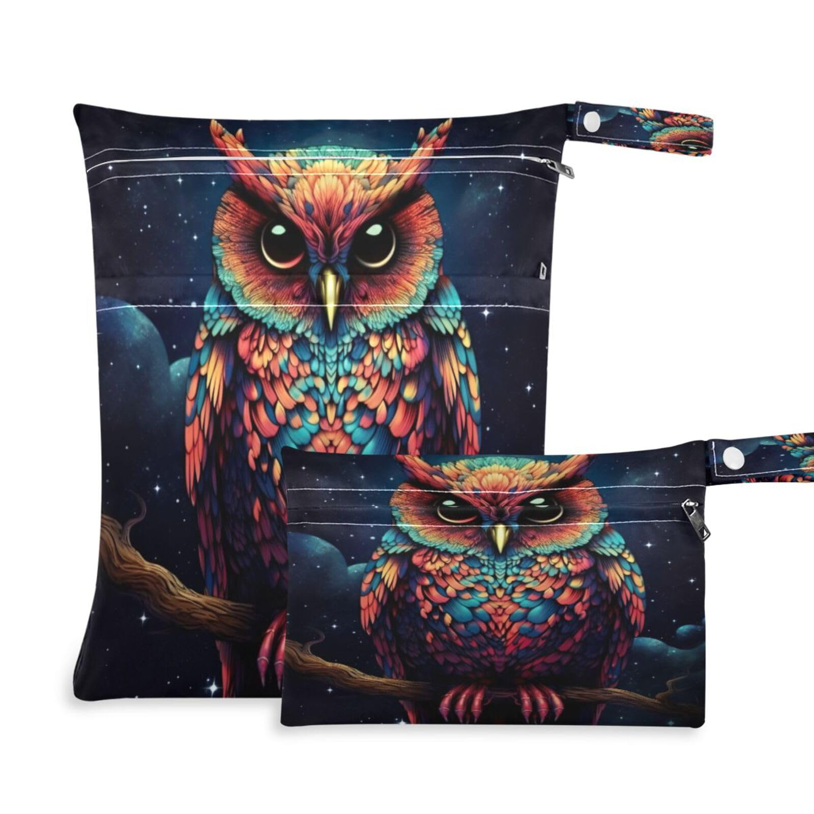 ATTX Owls Wet Dry Bags 2-Pack - Reusable Cloth Diaper Storage for Travel, Beach & Gym | Multi-Use Waterproof Bags for Swimsuits, Baby Clothes, Sports Gear#514