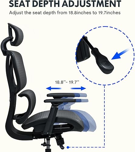 Miniatura 8 de FLEXISPOT Silla de oficina ergonómica ejecutiva de malla giratoria para computadora con reposacabezas ajustable en altura y reposabrazos, silla de