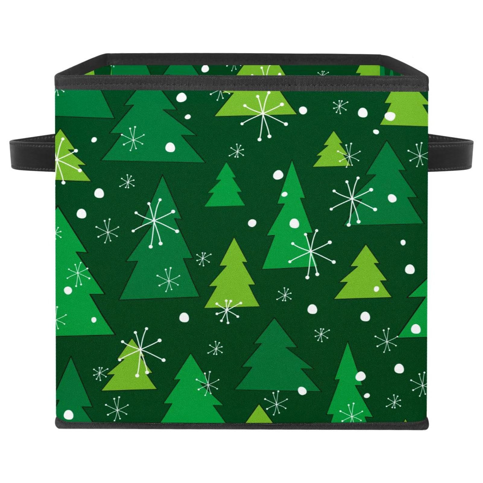 Boîte de rangement cube en tissu pliable vert Noël avec poignées pour vêtements