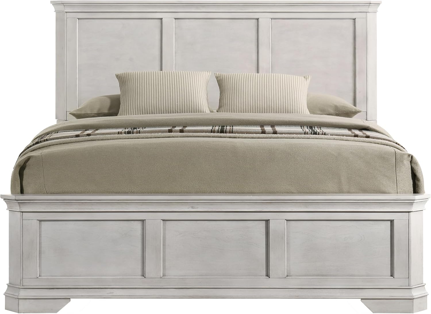Roundhill Furniture Maderne Wood Panel Bed, King, Antique White Finish