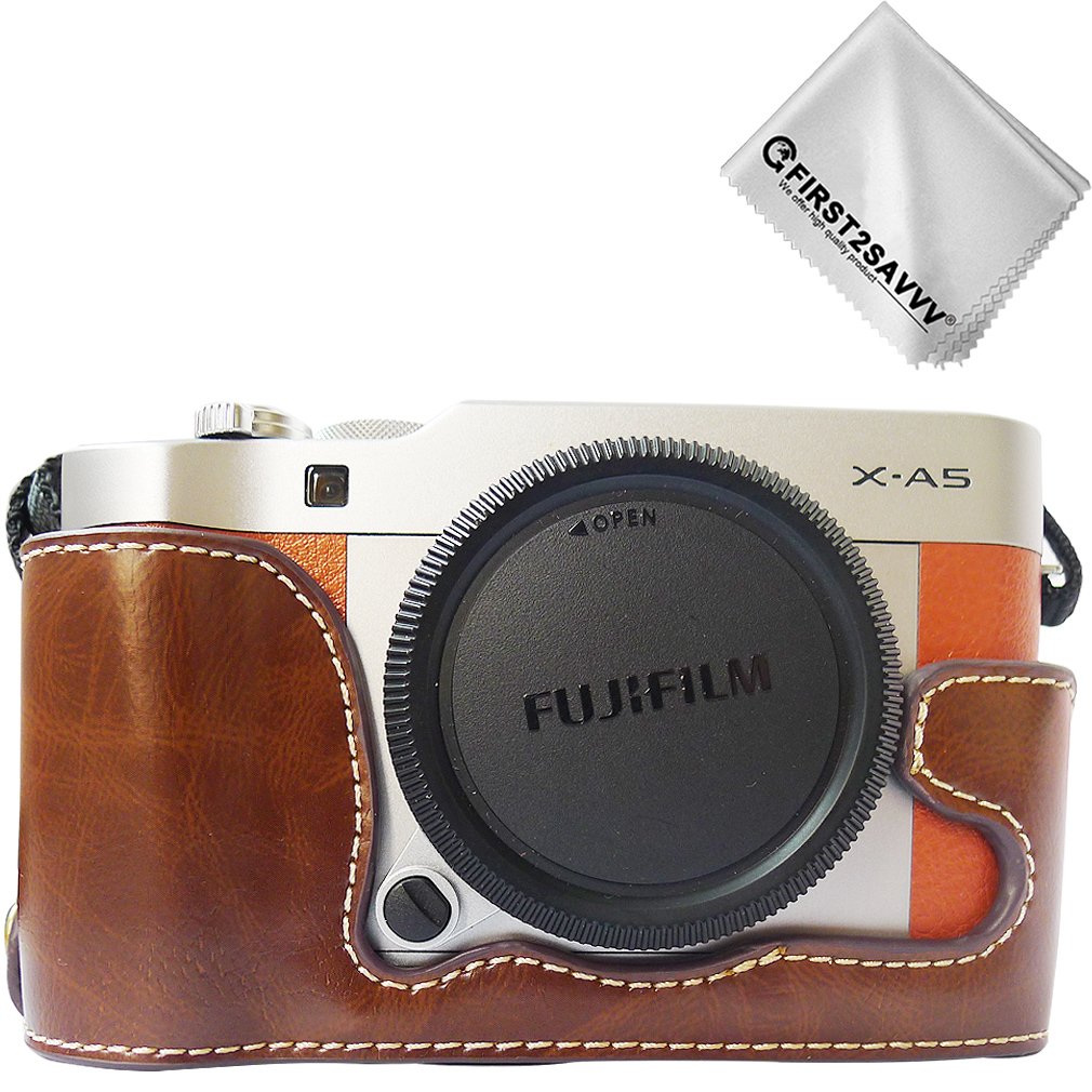First2savvv Leather Half Camera Case Bag Cover base for Fujifilm X-A5 X-A10 X-A3 X-A2 XA5 + Cleaning cloth XJPT-XA5-D10