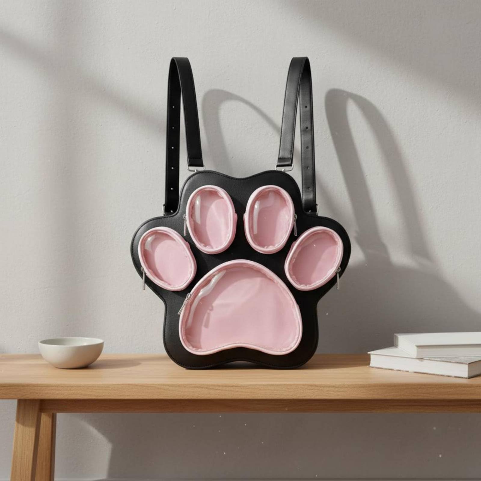 URJIX Large Capacity Cat Paw Ita Bag Japanese Design Paw Print Display Backpack Multi-Window Convertible Bag for Anime Fans, Teens, Collectors, Conventions, Theme Parks, Casual Outings, Black Pink-image-30
