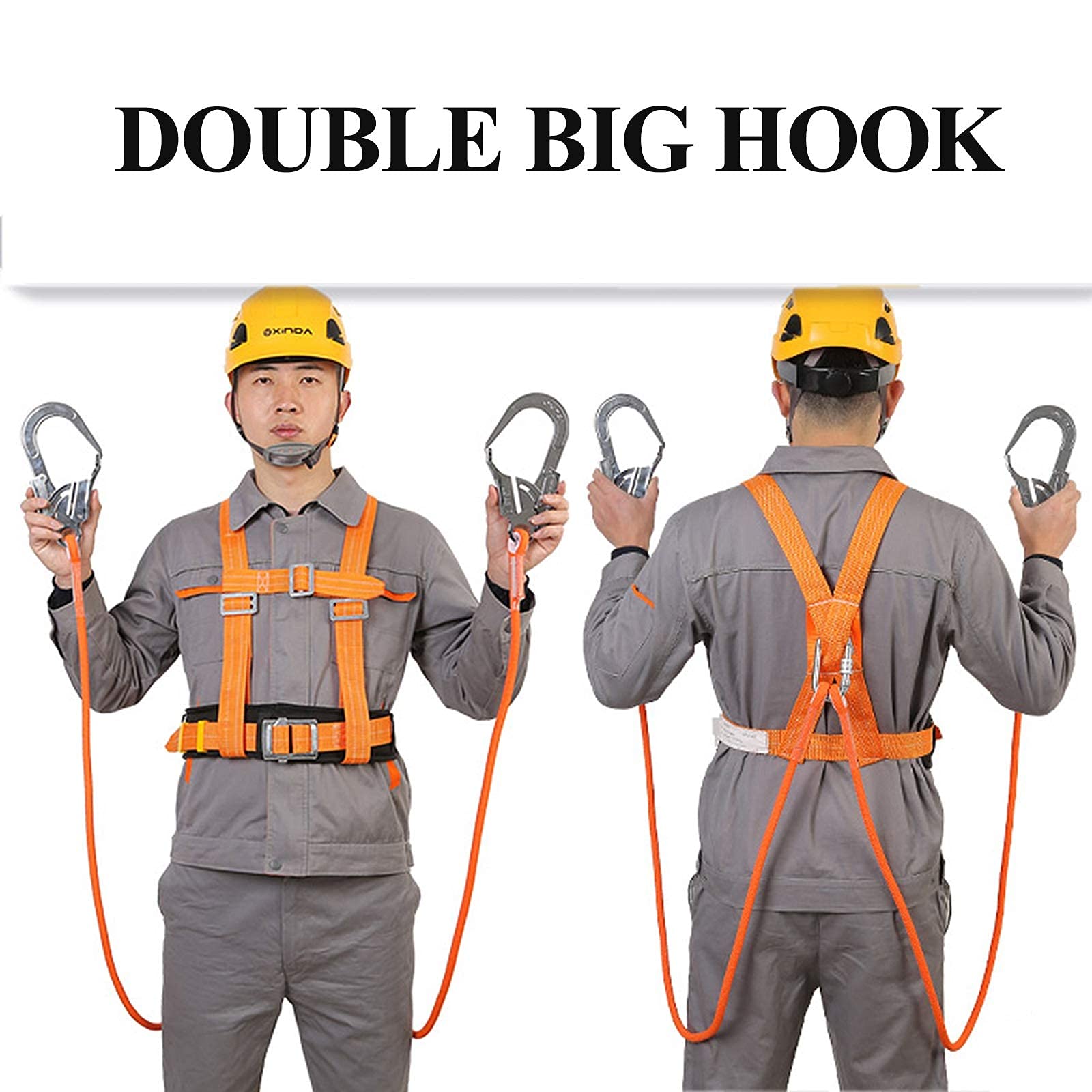 SwaYve Arnés de Seguridad para Detención de Caídas, Cinturón de Seguridad para Trabajos Aéreos, Protección Personal de Medio Cuerpo, Conjuntos de Arneses para Detención de Caídas/Double Big Hook/2M