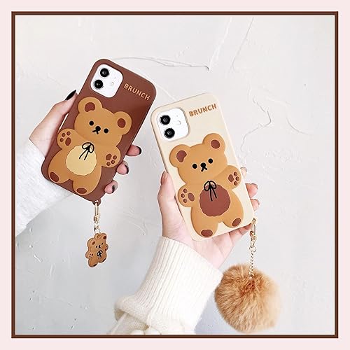 Miniatura 7 de Yatchen Funda única para iPhone 13 Pro Max, diseño de oso de dibujos animados en 3D con bola de peluche, suave TPU para parachoques, ajuste delgado