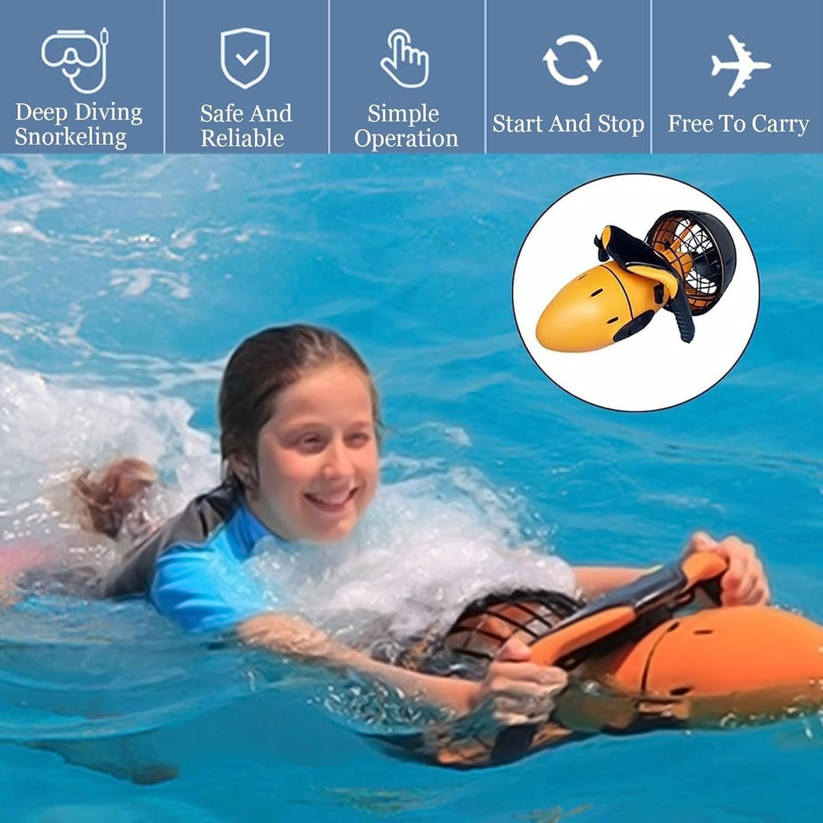 Scooter subacqueo,Booster per Immersioni,Booster subacqueo da 300 W/500 W,Elica ad Acqua a Doppia velocità,per Piscine per Sport Acquatici,Immersioni,Snorkeling e Avventure Marine,300W