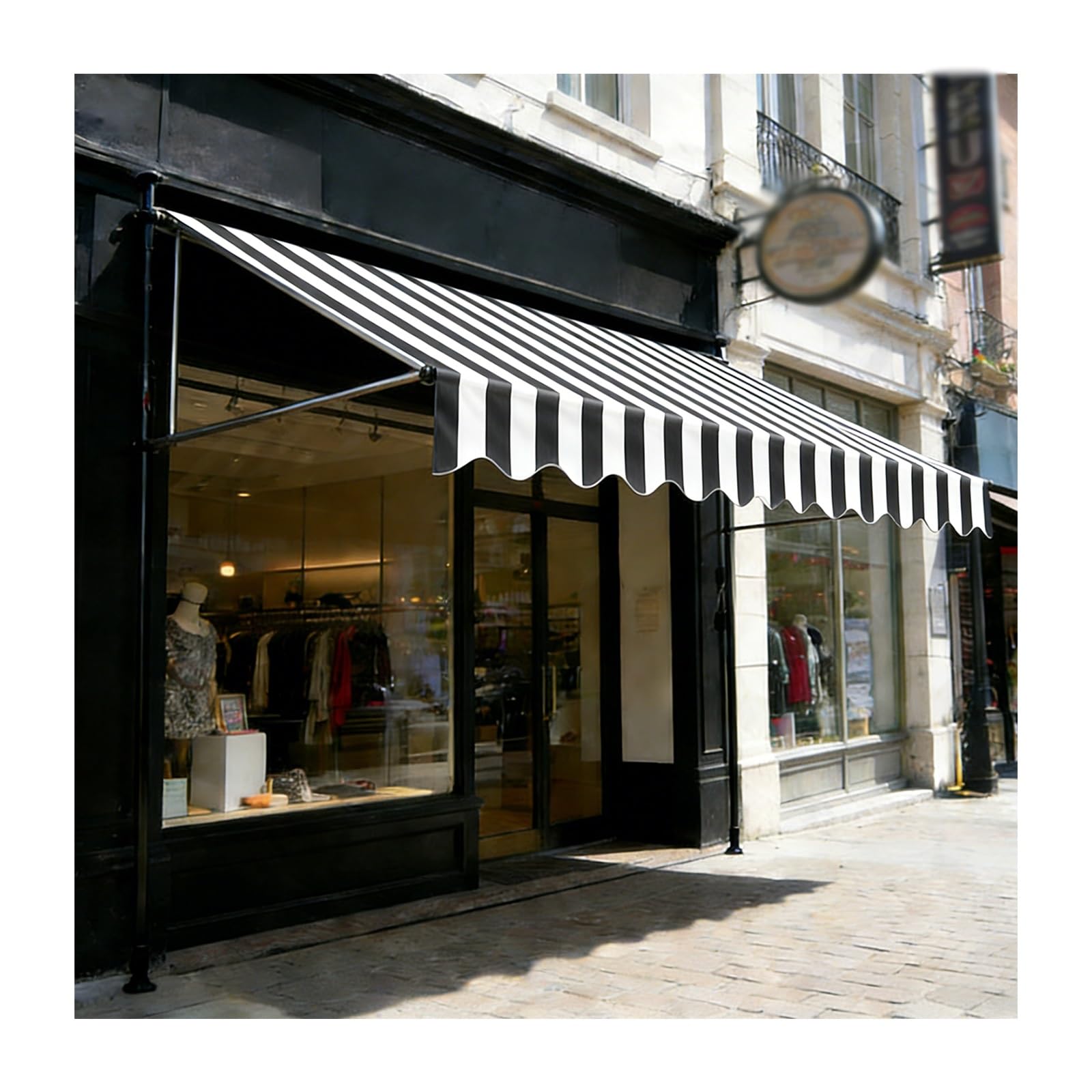 Store de terrasse 200 cm mécanique à manivelle gris blanc pour ombrage extérieur