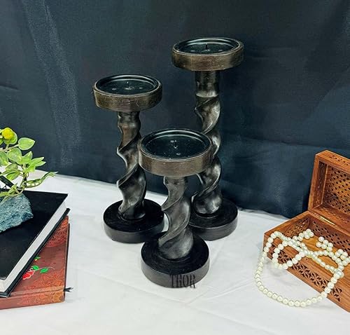 Miniatura 5 de Portavelas para candelabros, cono de madera, juego de 3 s para centro de mesa, portavelas rústico de granja para bodas, decoración del hogar, evento