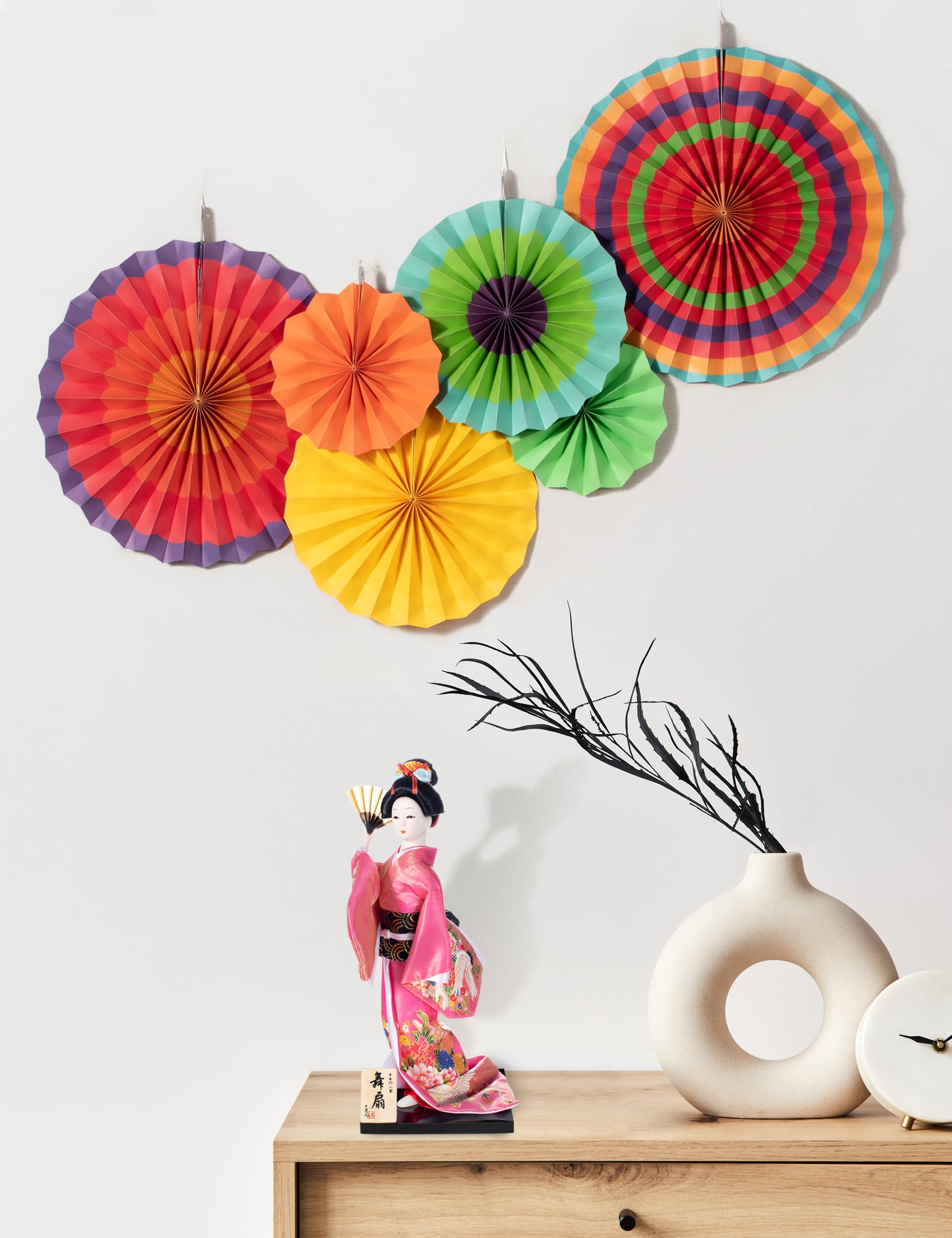 ALAMIYA Figura coleccionable de geisha japonesa asiática con abanico de papel para decoración del hogar