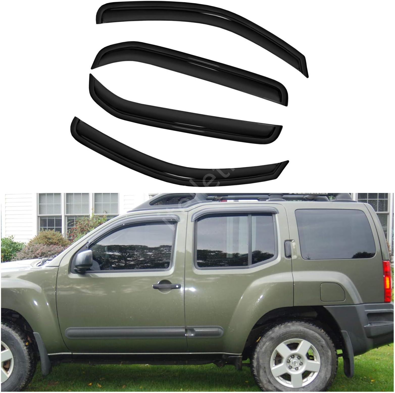 4pcs Outside Mount Dark Smoke Sun/Rain Guard Front+Rear Tape-On Auto Window Visors For 05-15 Nissan Xterra